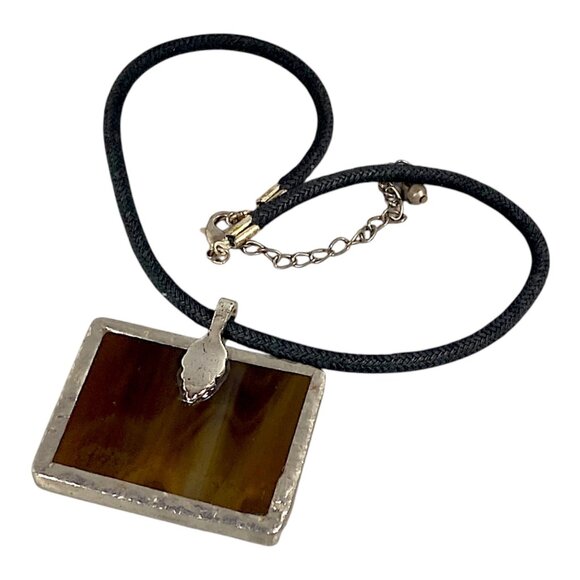 VTG Choker Necklace 14" Pendant UN 1993 Snow Leopard Stamp Cord Y2K Indie Boho - Picture 2 of 16